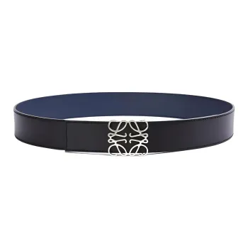 LOEWE Anagram Leather Belts Men's Blue Black Silver 4cm