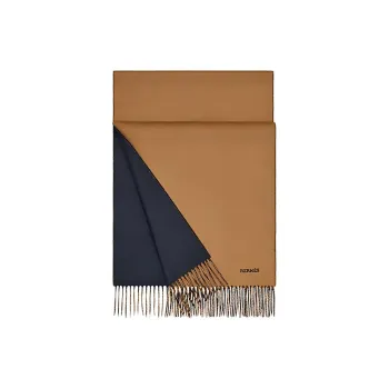 HERMES Knit Scarves Men's Camel Navy Blue