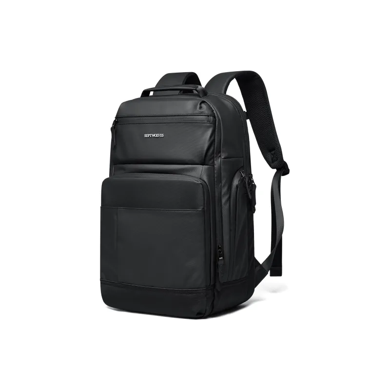 SEPTWOLVES PVC Students Backpack Laptop Backpack Travel Bag QPL Unisex Black-0