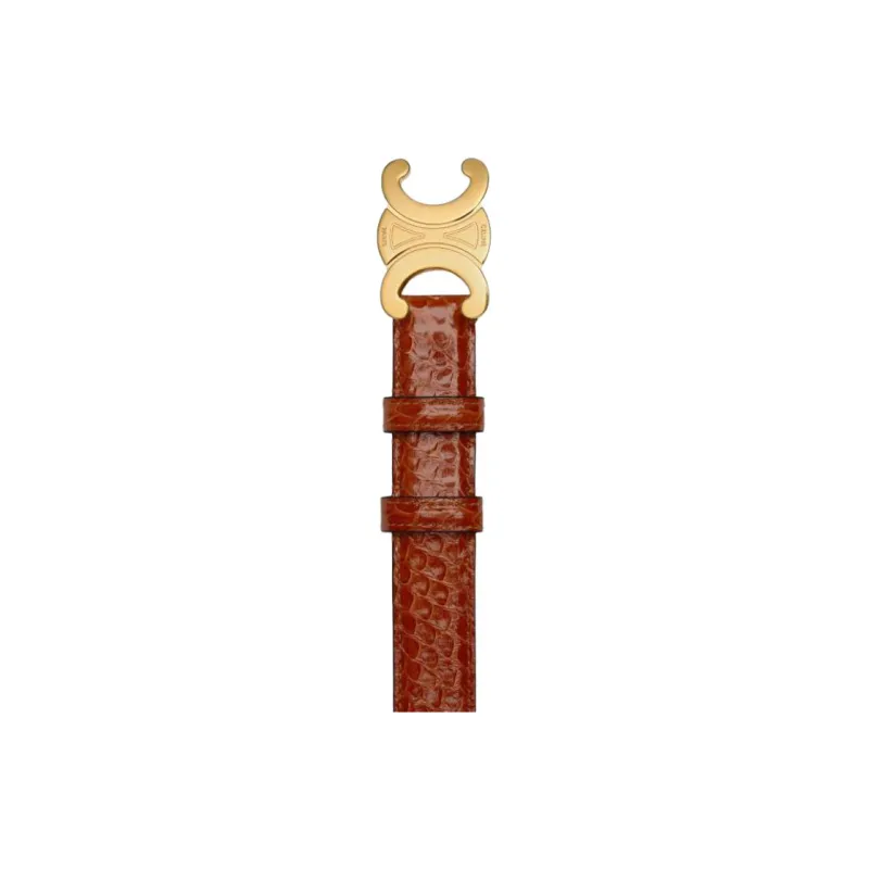 CELINE Python Smooth Buckle Leather Belts Women's Tan 2.5CM-2