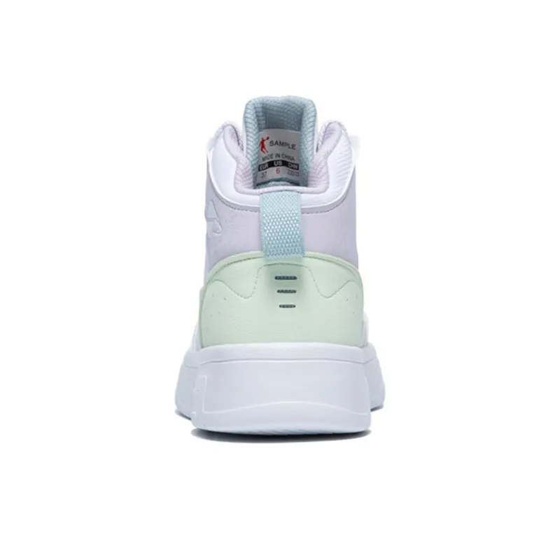 QIAODAN Coverage Warm High Top Skateboard Shoes Women's White Green-3