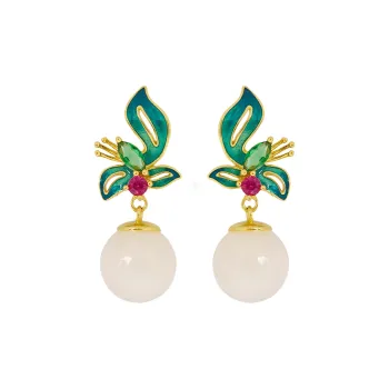 Heng Tai Jewelry Hetian Jade Earrings Green Jade Women's