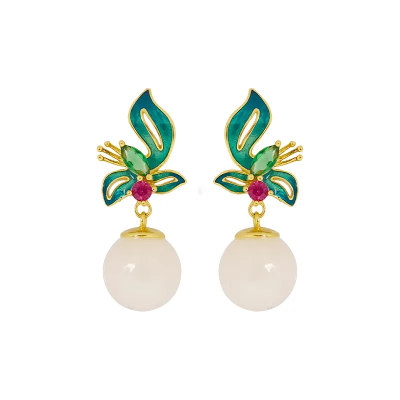 Heng Tai Jewelry Hetian Jade Earrings Green Jade Women's-0