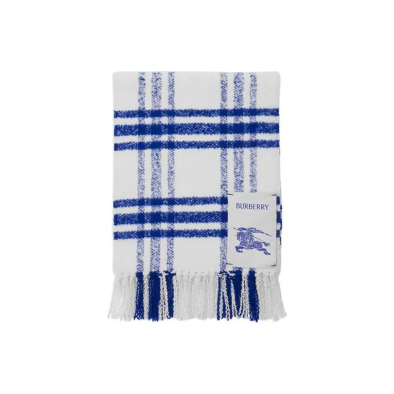 Burberry Logo Patch Checked Frienged Edge Scarf-2
