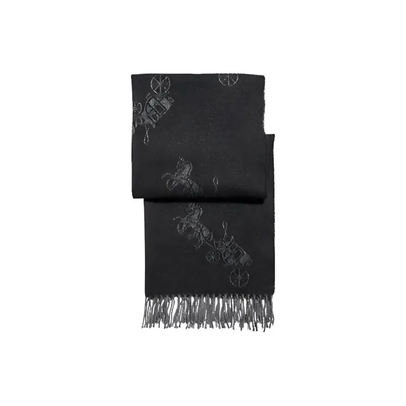 COACH Wool Cashmere Knit Scarves Unisex Black-0