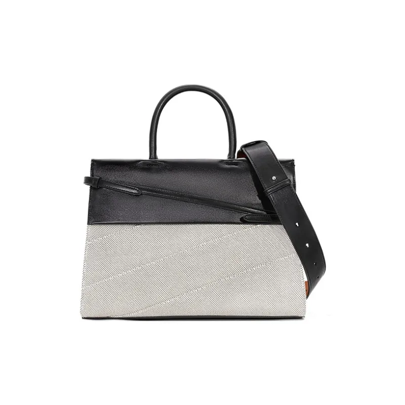 COWEC YCAKI Fabric Buckle Detail Tote Niche Design Shoulder Bag Handbag Tubas Women's Beige White & Black-2