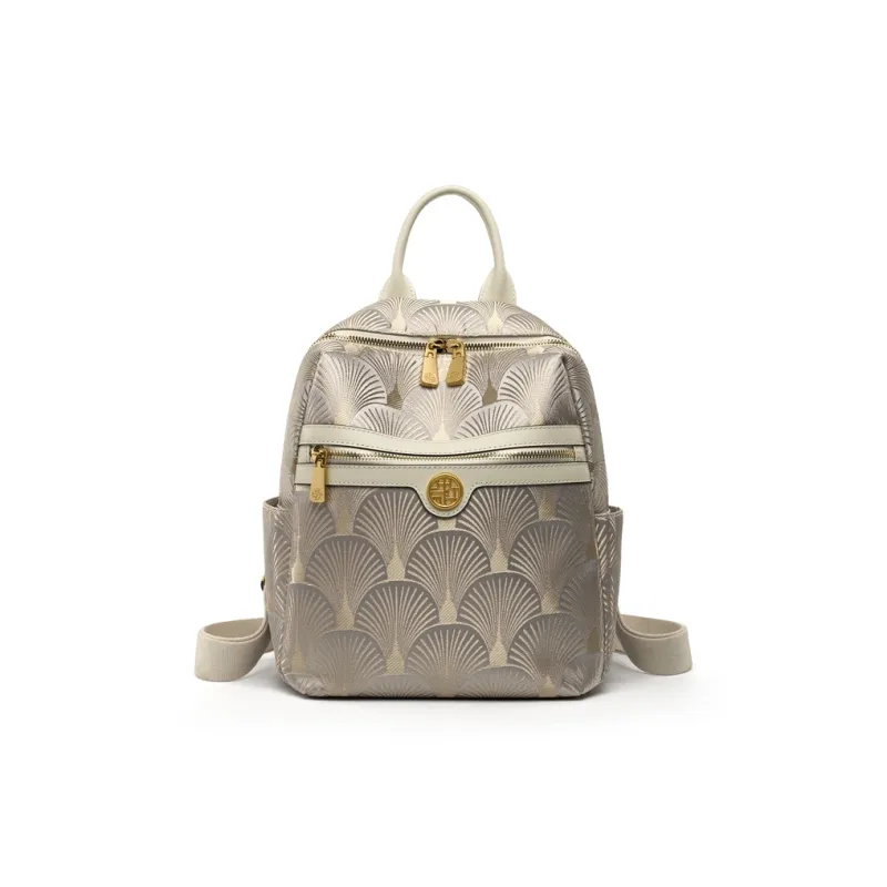 ZOOLER Cow Leather Backpack Medium Size Women's Elegant White/Dunhuang Green/Navy Black-1