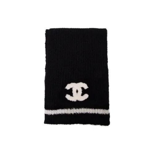 CHANEL Knit Scarves Unisex Black