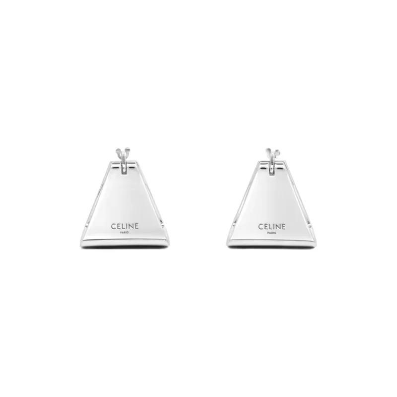 CELINE Formes Abstraites Pyramid Hoops In Brass With Rhodium Finish-2