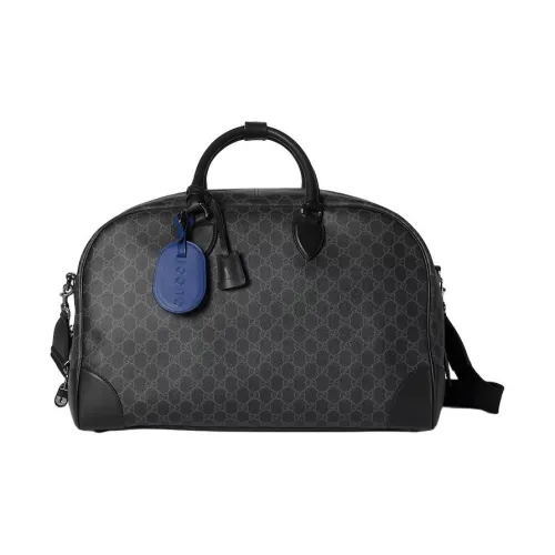 GUCCI Leather Trim Travel Bag Medium Size Unisex Black