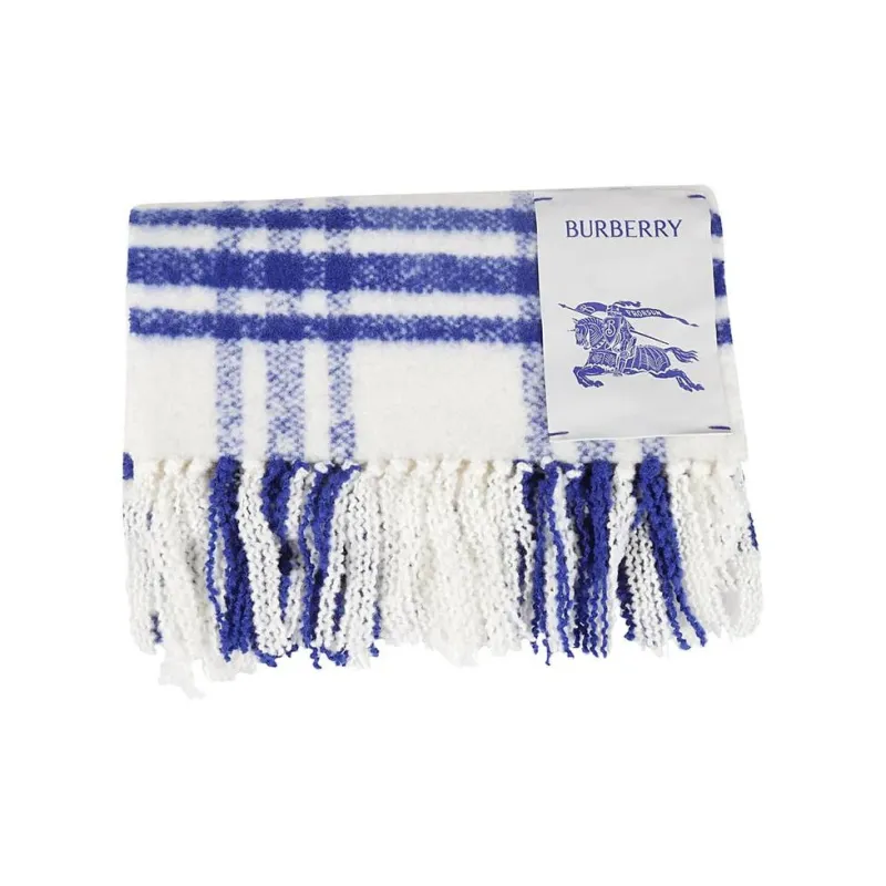 Burberry Logo Patch Checked Frienged Edge Scarf-3