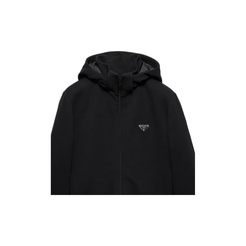PRADA Logo Plaque Zip Up Hooded Jacket-4