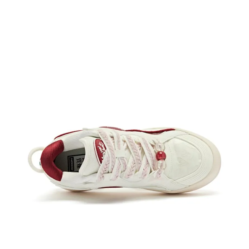 QIAODAN Egg Shoes Cushioning Wear Resistant Low Top Skateboard Shoes Women's Ivory Preppy Red-2