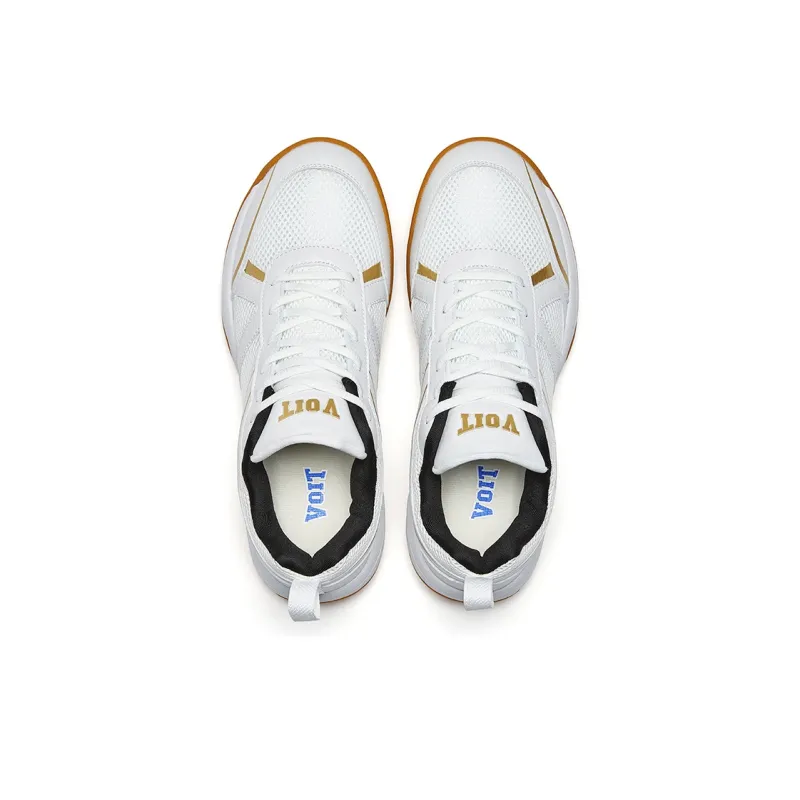 VOIT Abrasion Resistant Coverage Lightweight Low Top Badminton Shoes Unisex White Gold-2