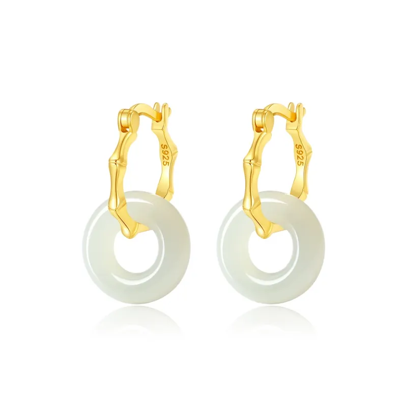 QIAOWUQIAONV Earrings Pale Greenish White Jade Women's-0