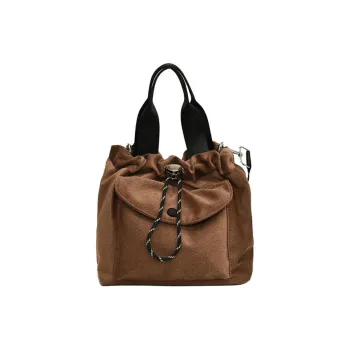 Yalu Suede Handbag Regular Women's Ecru/Light Gray/Black Dark Brown