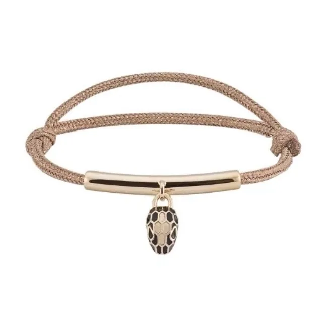 BVLGARI Serpenti Forever Series Gold Plated Brass Agate Enamel Fabric Bracelets Women's Beige-0