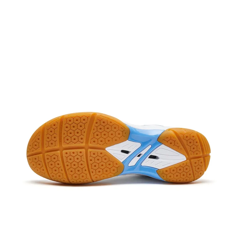 VOIT Cushioning Slip Resistant Breathable Support Rebound Low Top Badminton Shoes Unisex White Blue-5