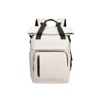 BOPAI Fabric With Synthetic Leather Backpacks Backpack Unisex Black/Ideal White/Pebble Gray