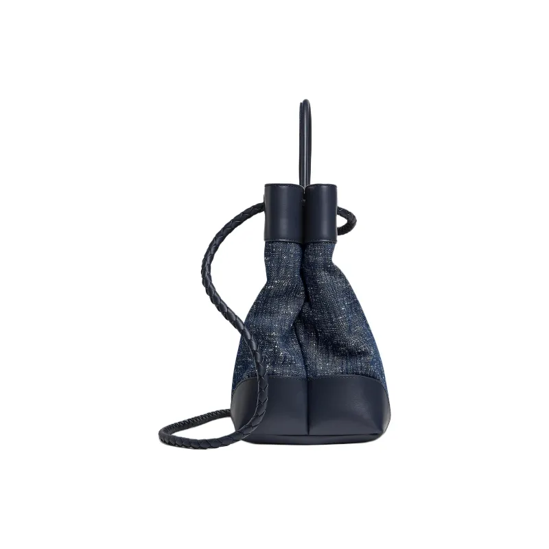 Bottega Veneta Andiamo Series Terry Denim Shoulder Bag, Crossbody Bag, Handbag Tubas Unisex Space Blue-2