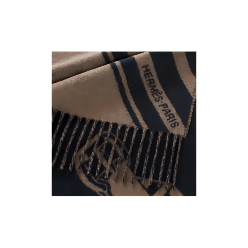 HERMES Cashmere Knit Scarves Men's Brown-1