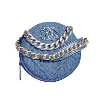 CHANEL Denim Round Cake Bag Shoulder Bag Crossbody Bag Women's Light Blue