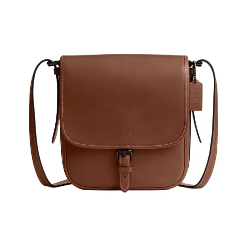 COACH Hitch Grain Texture Leather Shoulder Bag Medium Size Men's Red Wood Color