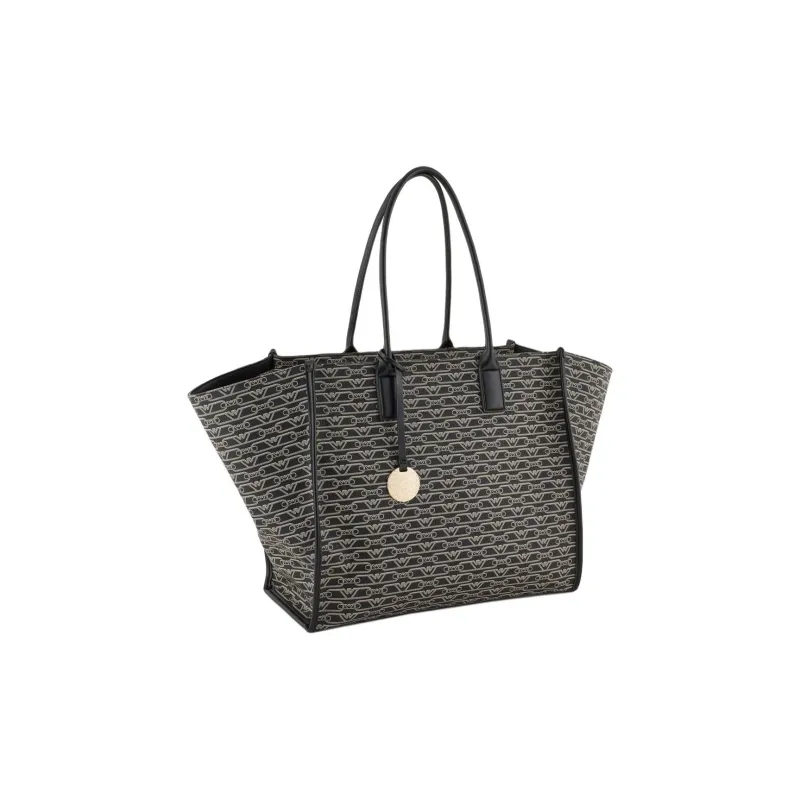 EMPORIO ARMANI Polyester Tote Bag Shopping Bag Shoulder Bag Handbag Medium Size Women's Black & Brown-1