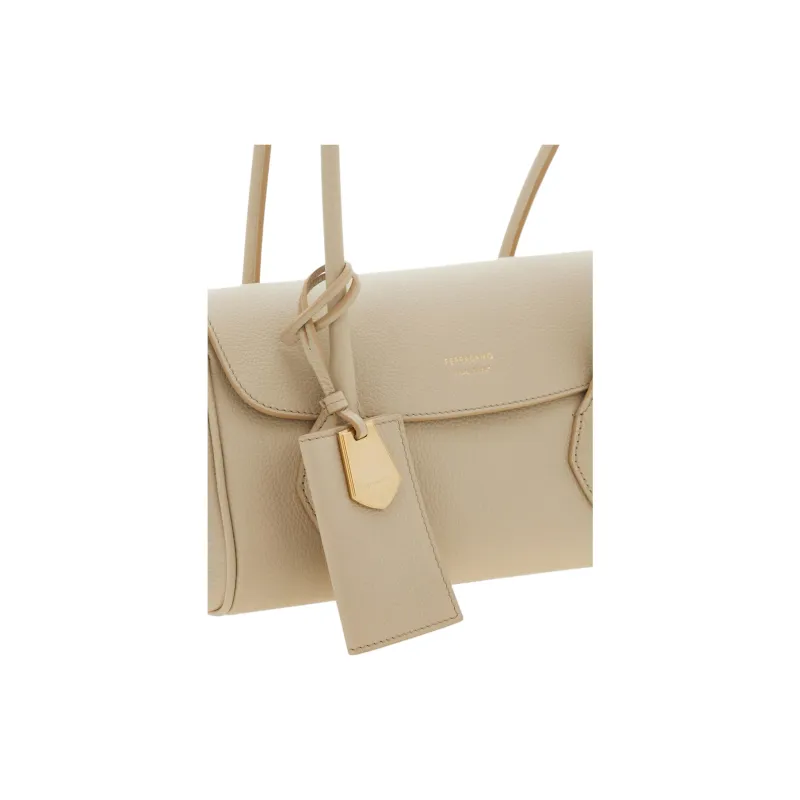 FERRAGAMO Hammered Calfskin Tote Bag, Shopping Bag, Shoulder Bag Trumpets Women's Stone Color-4