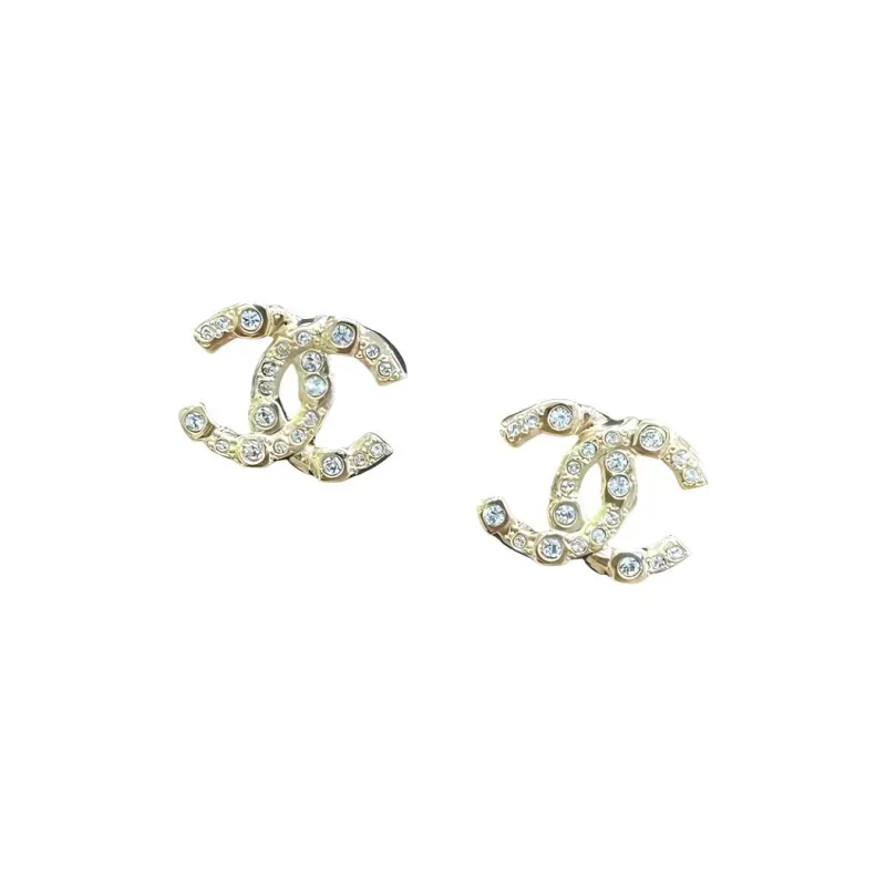 CHANEL Rhinestone Earrings Women's Gold-2