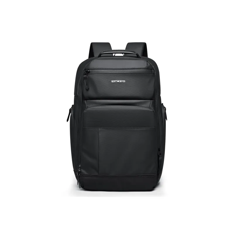 SEPTWOLVES PVC Students Backpack Laptop Backpack Travel Bag QPL Unisex Black-1