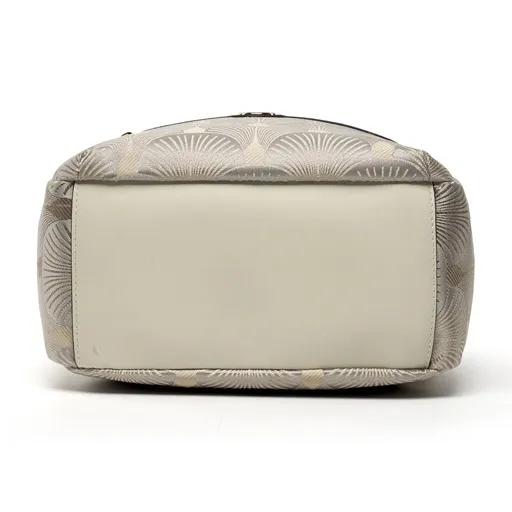 ZOOLER Cow Leather Backpack Medium Size Women's Elegant White/Dunhuang Green/Navy Black-5