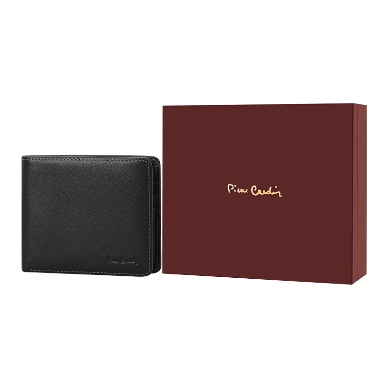 PIERRE CARDIN Top Grain Cow Leather Wallet Men's Black-8