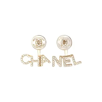 CHANEL 21A Metal, Artificial Pearl, And Rhinestone Earrings Women's Gold