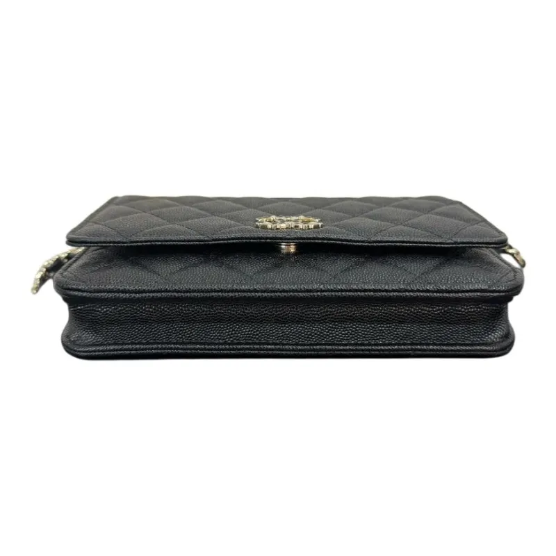 CHANEL WOC Embossed Calfskin Shoulder Bag, Crossbody Bag Women's Black-3