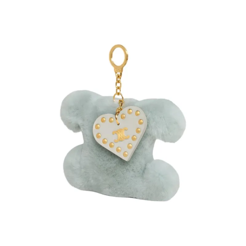 CELINE Triomphe Pom pom Keyring With Heart In Shearling And Calfskin With Gold Finishing-1