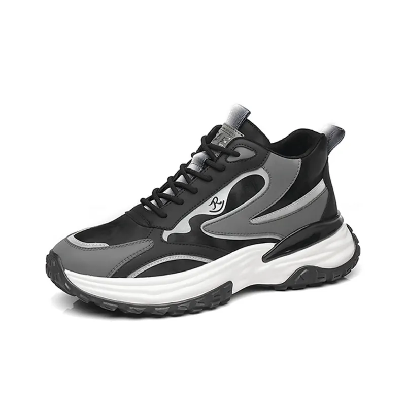 Ruomini Anti Slip Wear Resistant Mid Top Chunky Sneakers Men's Black-0