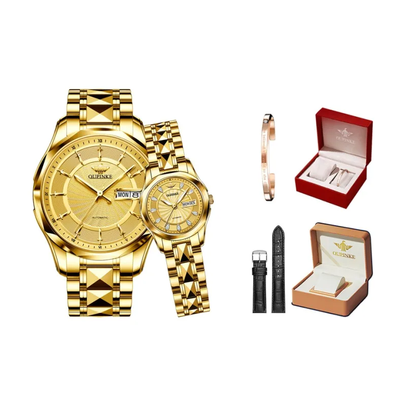 Oupinke Watch Couple's 1 Pair Mechanical Movement Stainless Steel Watchband Watch Unisex White Dial-19