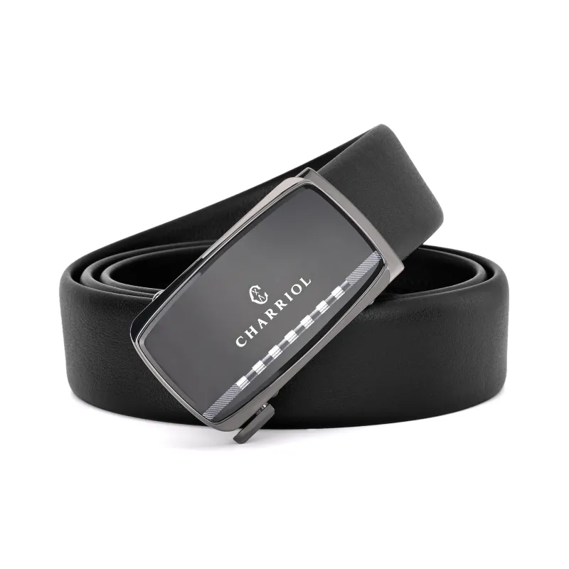 CHARRIOL High Quality Cow Leather Leather Belts Men's Black 3.5cm-2