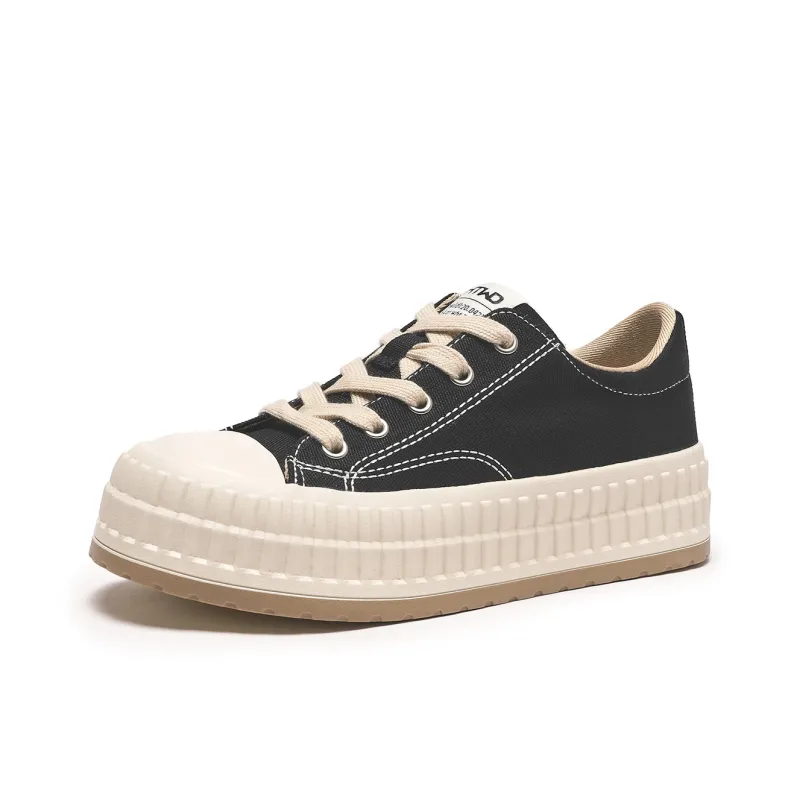 Hotwind Canvas Shoes Women's Low Top 01 Black/03 Beige-4