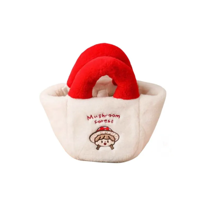M&G SHOP Plush With PU Tote Shoulder Bag Crossbody Bag Handbag Regular Unisex White/Red-1