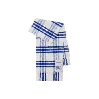 Burberry Logo Patch Checked Frienged Edge Scarf