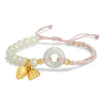 Lao Feng Xiang Hetian Jade Sterling Silver Bracelet White Jade/Pale Greenish White Jade Women's