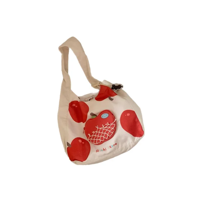 RIZHI STORE Shoulder Bags Red Apple Canvas Bag-4