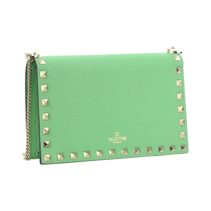 Valentino GARAVANIRockstud Calfskin Crossbody Bag Shoulder Bag Small Size Women's Green-2
