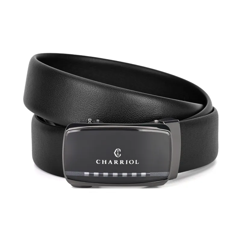 CHARRIOL High Quality Cow Leather Leather Belts Men's Black 3.5cm-1