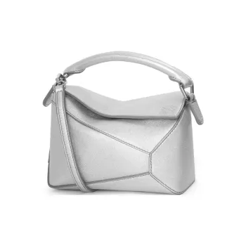 LOEWE Puzzle Lambskin One Shoulder Handbag Mini Women's Silver