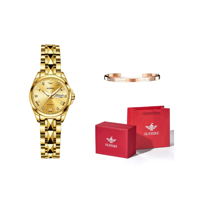 Oupinke Gaias Collection Mechanical Movement Tungsten Steel Strap Watch Women's Watch White Dial-21