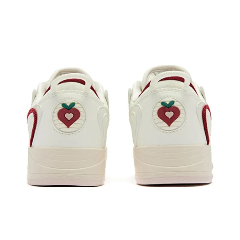 QIAODAN Egg Shoes Cushioning Wear Resistant Low Top Skateboard Shoes Women's Ivory Preppy Red-3