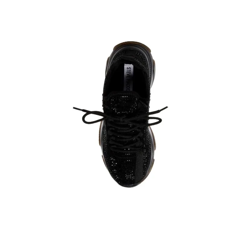STEVE MADDEN Wear-Resistant Height Increasing Low-Top Chunky Sneakers Women's Black-3